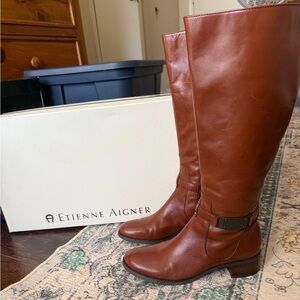Etienne Aigner brown leather tall riding boots 9.5